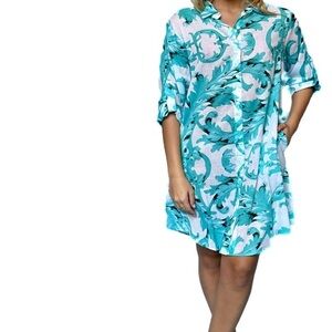 Antica Sartoria Italian Aqua Floral Women's Swim Cover-Up